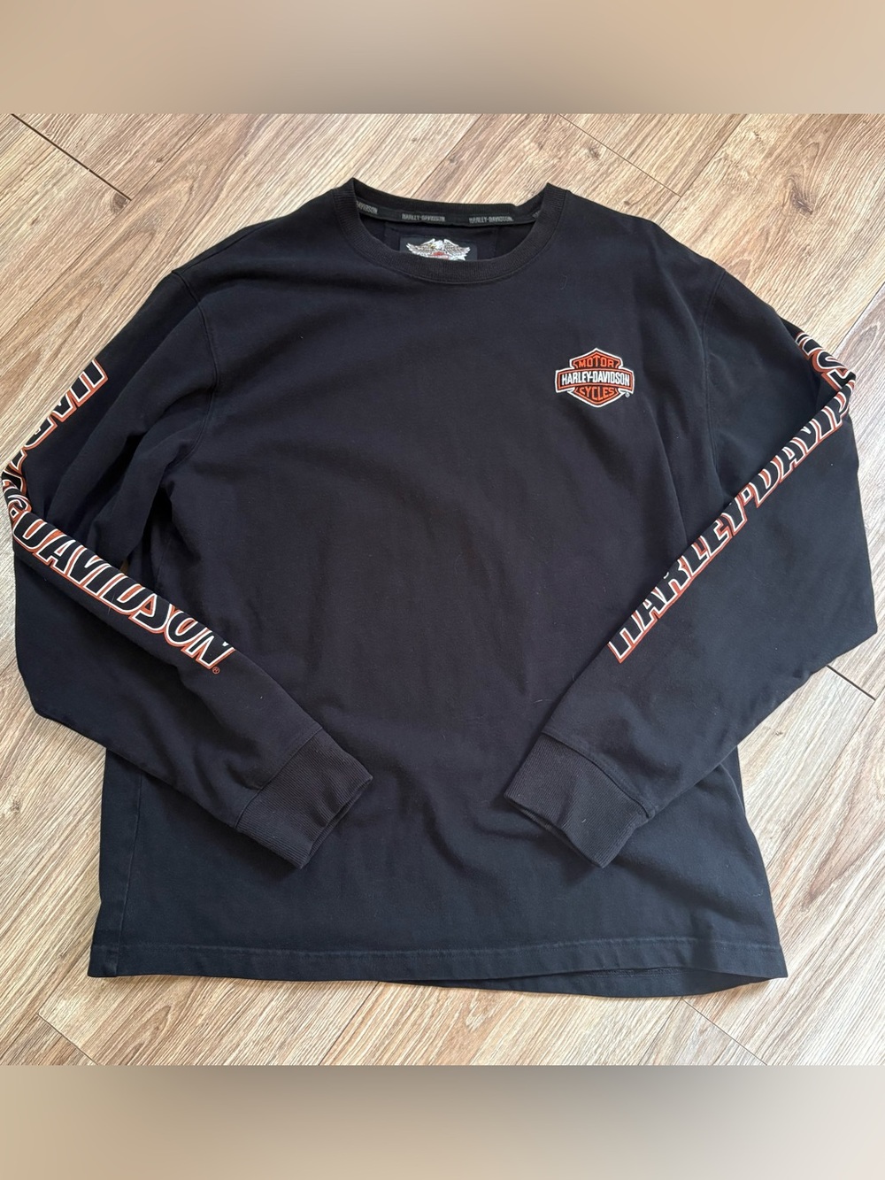 Harley Davidson Embroidered Long Sleeve Shirt Black Graphic Sleeve Print Men L